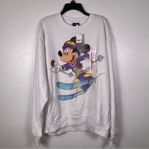 Disney Men's White‎ and Purple Mickey Mouse Crewneck Sweater